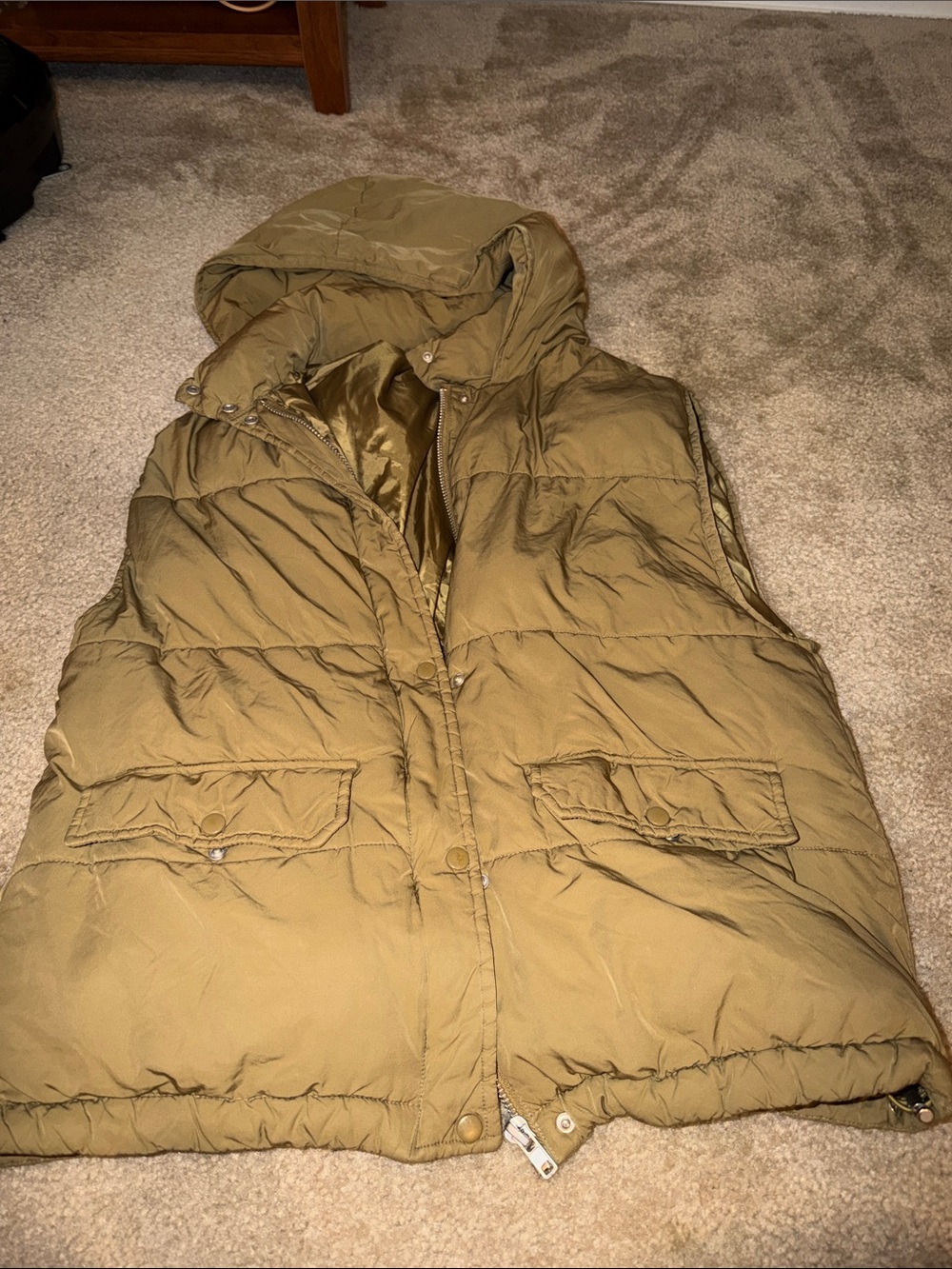 Hooded Puffer Vest in Olive